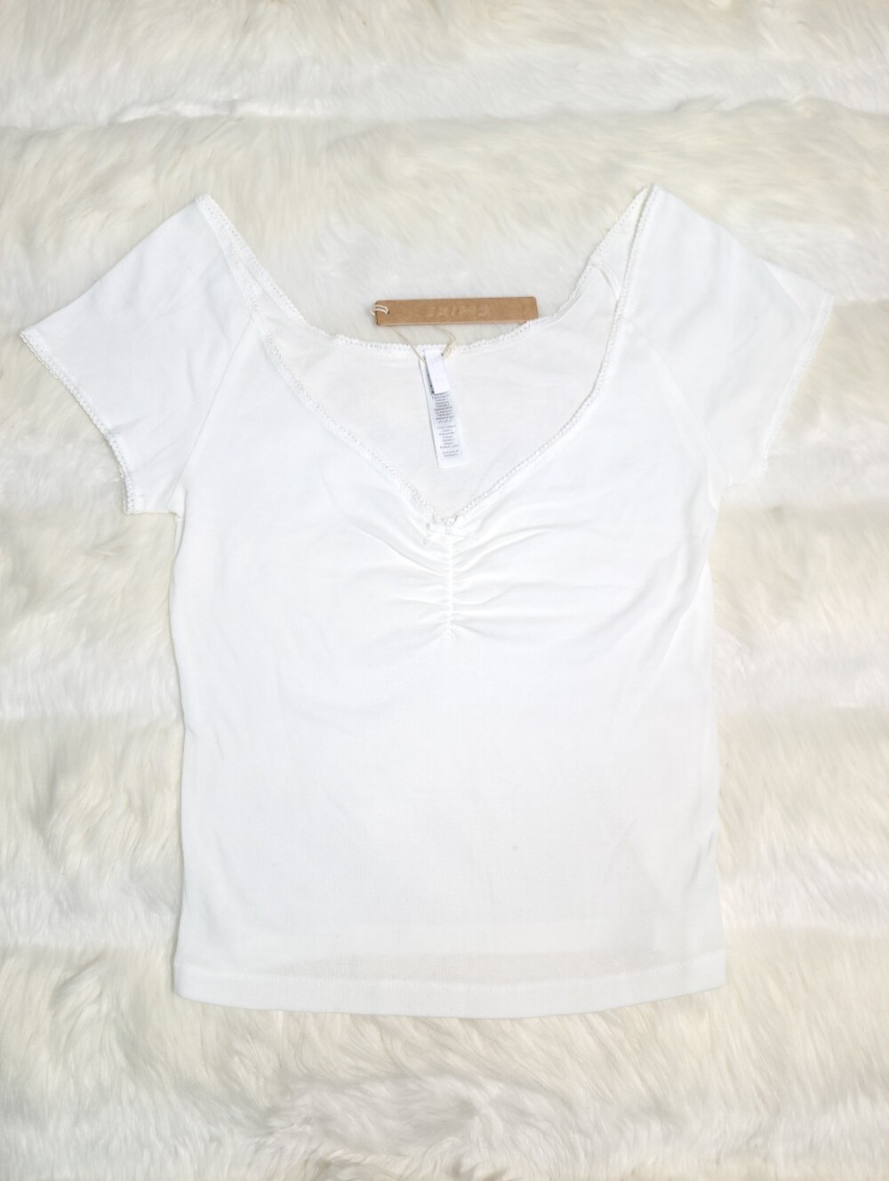 SKIMS Ultra Light Jersey Shirred Front Crop T-shirt White Snow Women XS NEW
